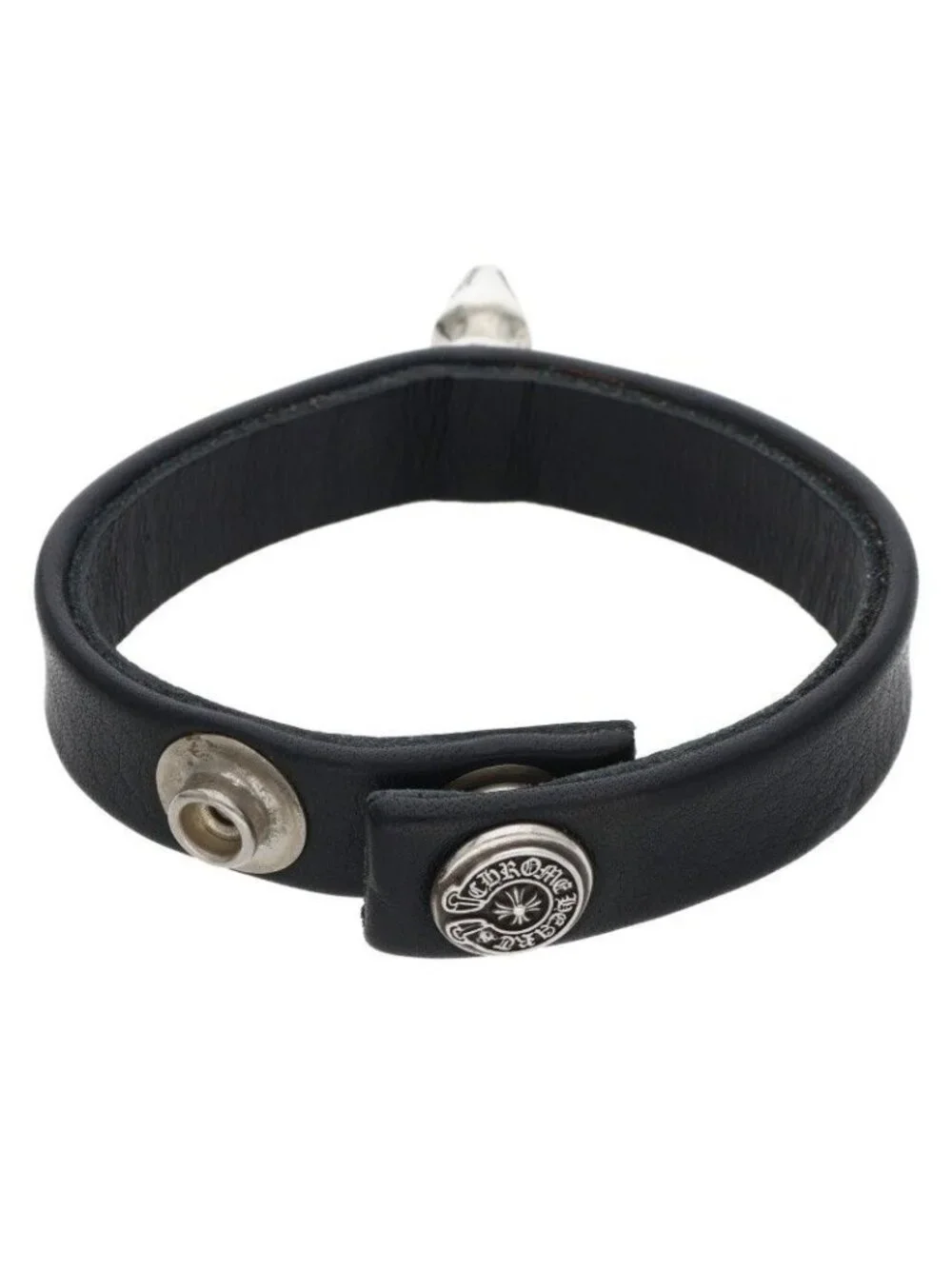 Chrome Hearts Single Spike 2 Snaps 1 Button Leather Bracelet